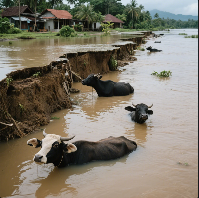 Banjir akibat Tanggul Jebol di Karangasem, Ternak Warga Hanyut