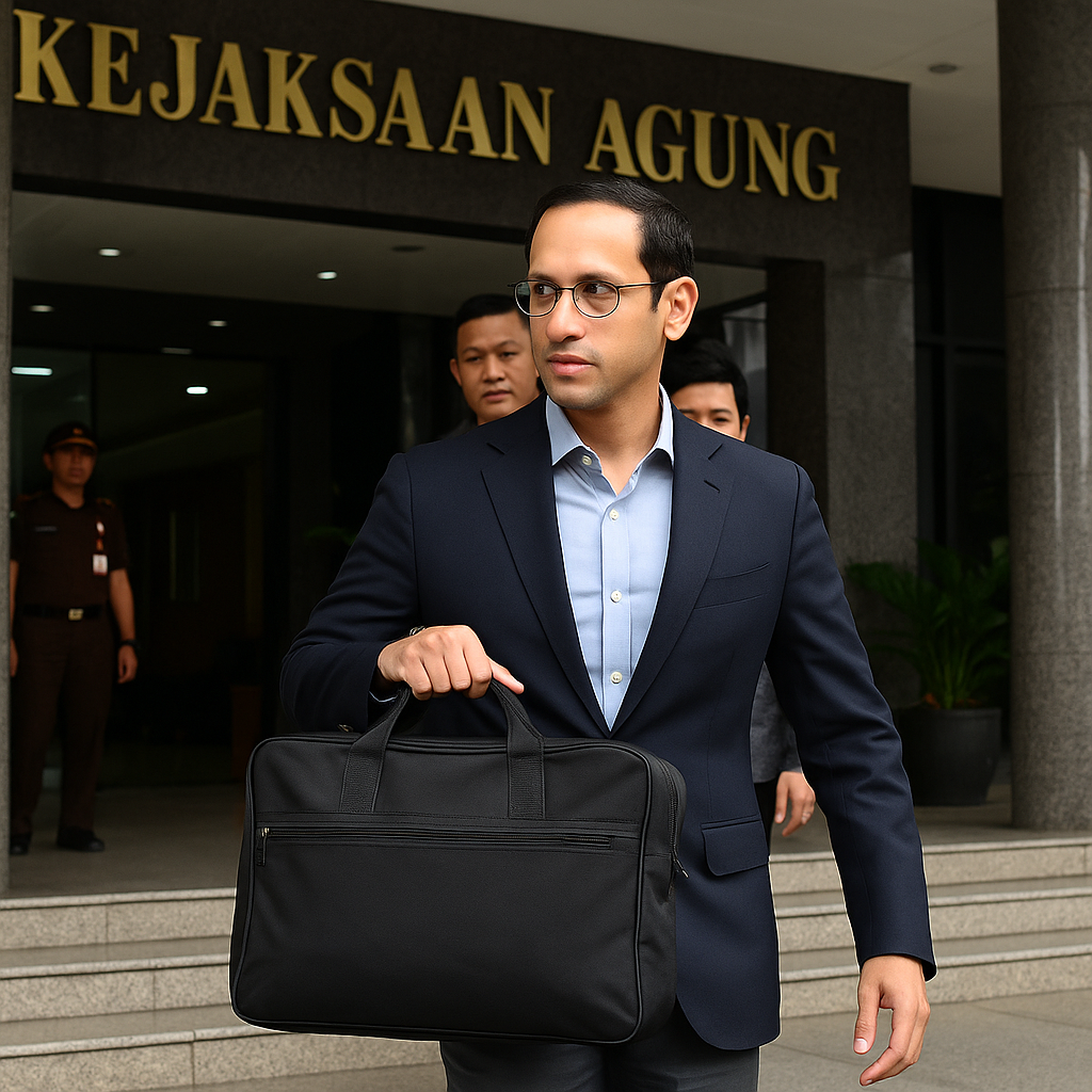 Nadiem Makarim Tiba diKejagung, Bawa Tas Hitam Besar